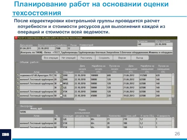 Планирование работ на основании оценки техсостояния После корректировки контрольной группы проводится расчет