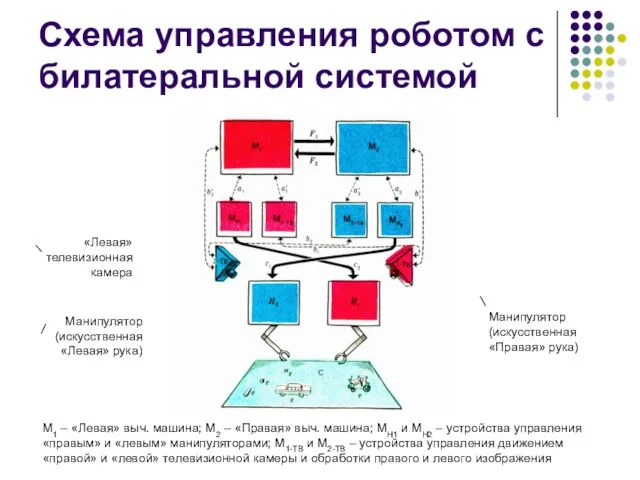 Схема управления роботом с билатеральной системой M1 – «Левая» выч. машина; M2