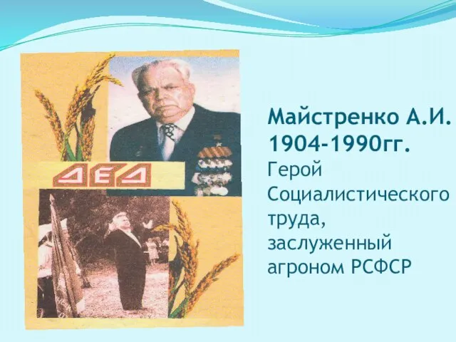 Майстренко А.И. 1904-1990гг. Герой Социалистического труда, заслуженный агроном РСФСР