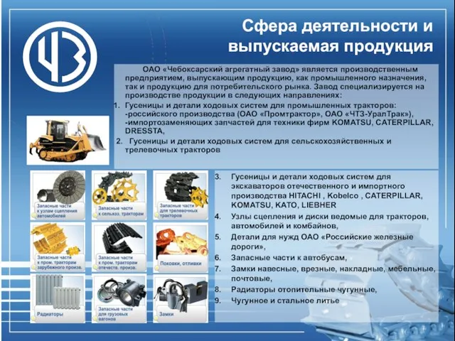 Сфера деятельности и выпускаемая продукция ОАО «Чебоксарский агрегатный завод» является производственным предприятием,