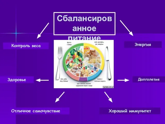 Сбалансированное питание Отличное самочувствие Хороший иммунитет Контроль веса Энергия Здоровье Долголетие