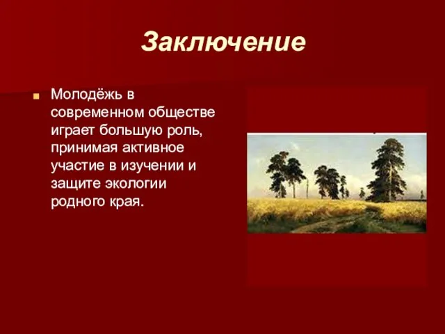 Заключение Молодёжь в современном обществе играет большую роль, принимая активное участие в