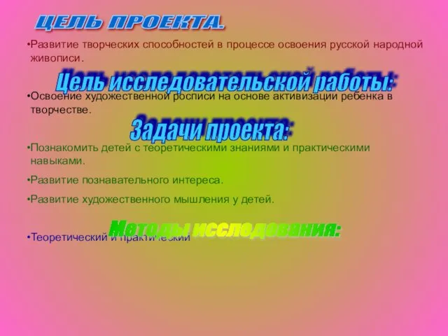 Развитие творческих способностей в процессе освоения русской народной живописи. Освоение художественной росписи