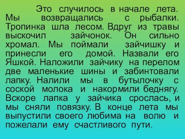 Это случилось в начале лета. Мы возвращались с рыбалки. Тропинка шла лесом.