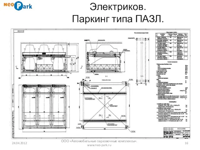 Электриков. Паркинг типа ПАЗЛ. 24.04.2012 ООО «Автомобильные парковочные комплексы». www.neo-park.ru