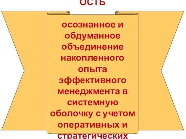 ИНТЕГРИРОВАННОСТЬ осознанное и обдуманное объединение накопленного опыта эффективного менеджмента в системную оболочку