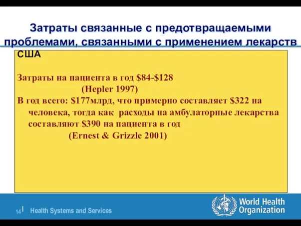 Затраты связанные с предотвращаемыми проблемами, связанными с применением лекарств США Затраты на