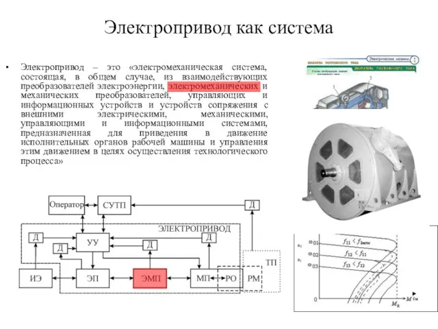 Электропривод как система Электропривод – это «электромеханическая система, состоящая, в общем случае,