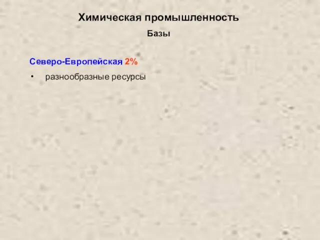 Химическая промышленность Северо-Европейская 2% разнообразные ресурсы Базы