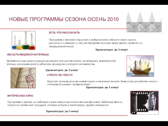 НОВЫЕ ПРОГРАММЫ СЕЗОНА ОСЕНЬ 2010 ЕСТЬ ЧТО РАССКАЗАТЬ Программа о великих открытиях