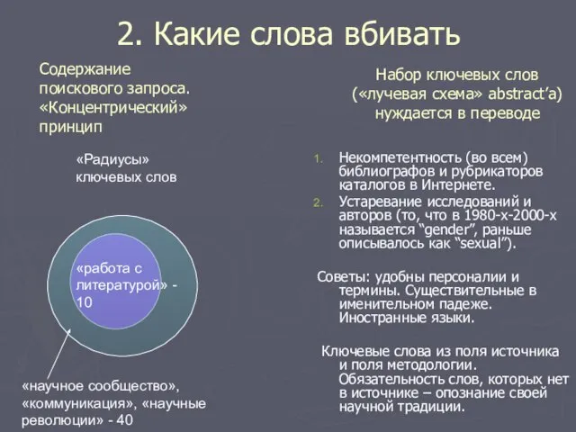 Набор ключевых слов («лучевая схема» abstract’а) нуждается в переводе Некомпетентность (во всем)