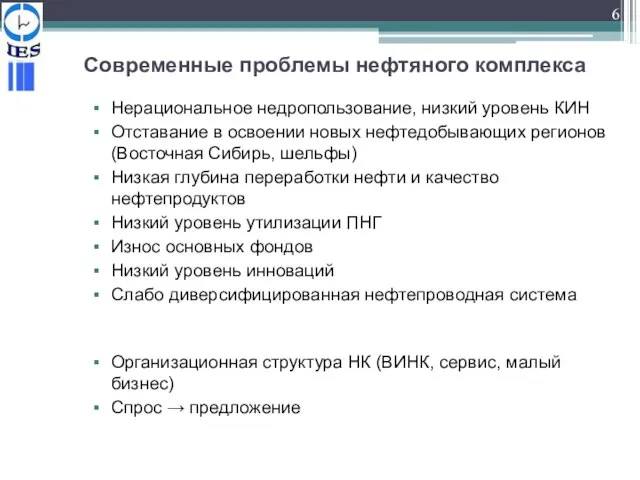 Современные проблемы нефтяного комплекса Нерациональное недропользование, низкий уровень КИН Отставание в освоении