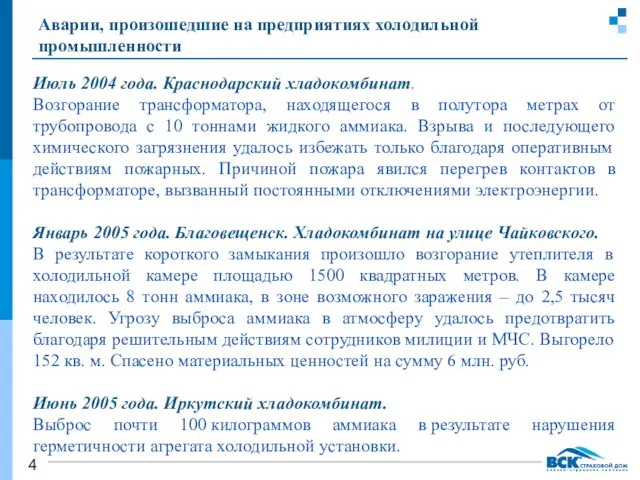 Аварии, произошедшие на предприятиях холодильной промышленности Июль 2004 года. Краснодарский хладокомбинат. Возгорание