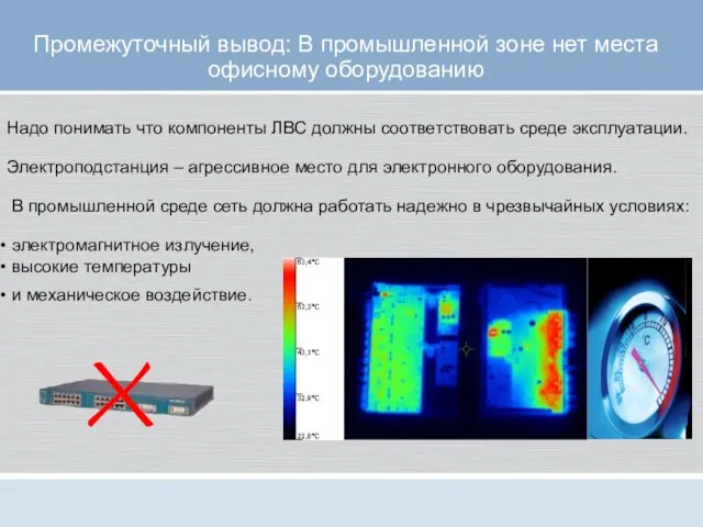 Надо понимать что компоненты ЛВС должны соответствовать среде эксплуатации. Электроподстанция – агрессивное