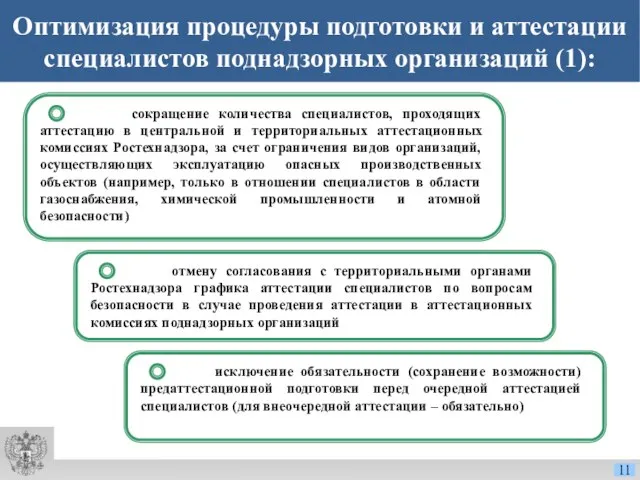 Оптимизация процедуры подготовки и аттестации специалистов поднадзорных организаций (1): сокращение количества специалистов,