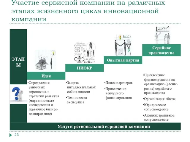 Участие сервисной компании на различных этапах жизненного цикла инновационной компании