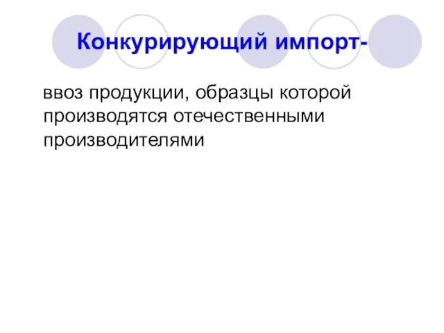 Конкурирующий импорт- ввоз продукции, образцы которой производятся отечественными производителями