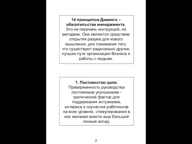 14 принципов Деминга – обязательства менеджмента. Это не перечень инструкций, не методики.