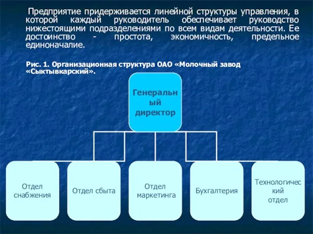 Предприятие придерживается линейной структуры управления, в которой каждый руководитель обеспечивает руководство нижестоящими