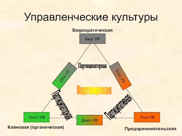 Управленческие культуры Рын УФ Колл УФ Бюр УФ Знан УФ Дем УФ