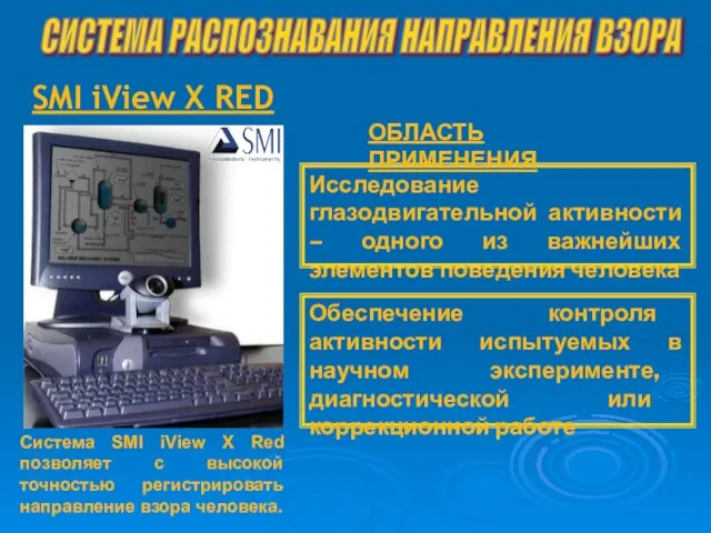 СИСТЕМА РАСПОЗНАВАНИЯ НАПРАВЛЕНИЯ ВЗОРА Исследование глазодвигательной активности – одного из важнейших элементов