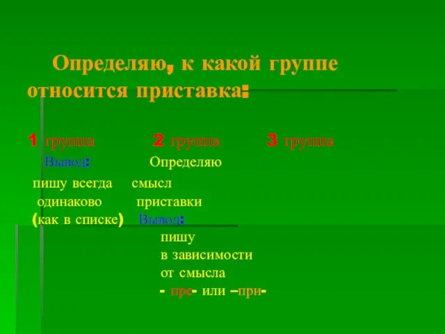 Определяю, к какой группе относится приставка: 1 группа 2 группа 3 группа