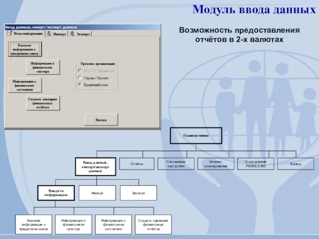 Модуль ввода данных Возможность предоставления отчётов в 2-х валютах