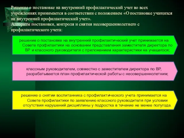 Решение о постановке на внутренний профилактический учет во всех учреждениях принимается в