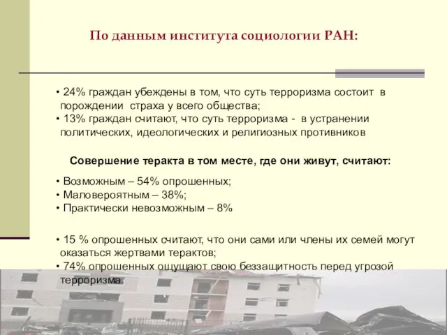 По данным института социологии РАН: 24% граждан убеждены в том, что суть