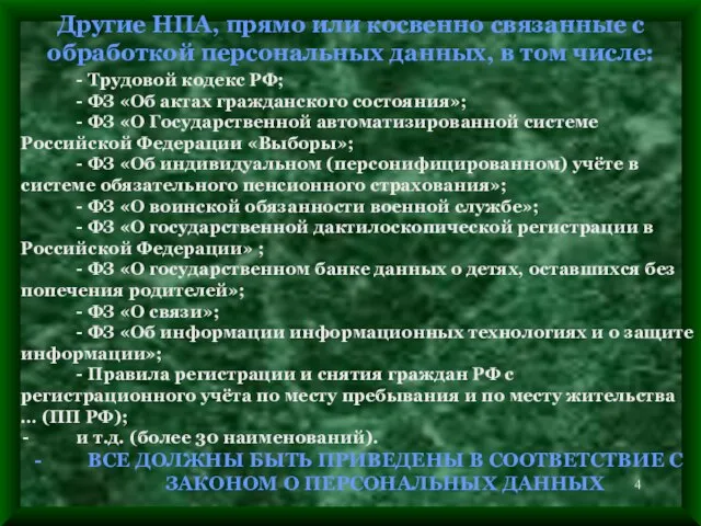 Другие НПА, прямо или косвенно связанные с обработкой персональных данных, в том