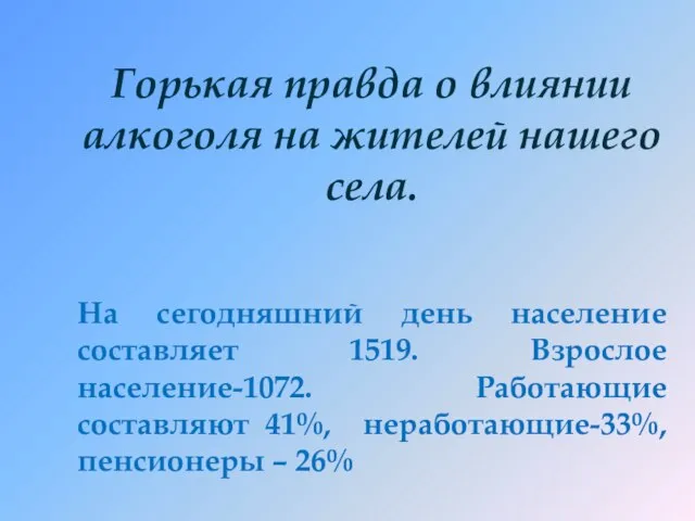 Горькая правда о влиянии алкоголя на жителей нашего села. На сегодняшний день