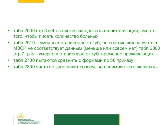 Типичные проблемы, возникавшие при заполнении ф33 при сдаче отчетов за 2009 табл