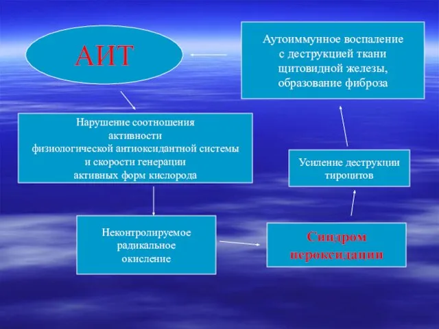 АИТ Аутоиммунное воспаление с деструкцией ткани щитовидной железы, образование фиброза Нарушение соотношения