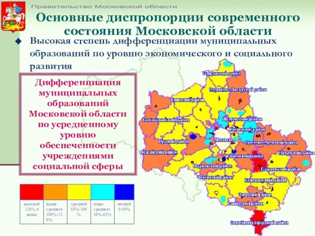 Высокая степень дифференциации муниципальных образований по уровню экономического и социального развития Основные