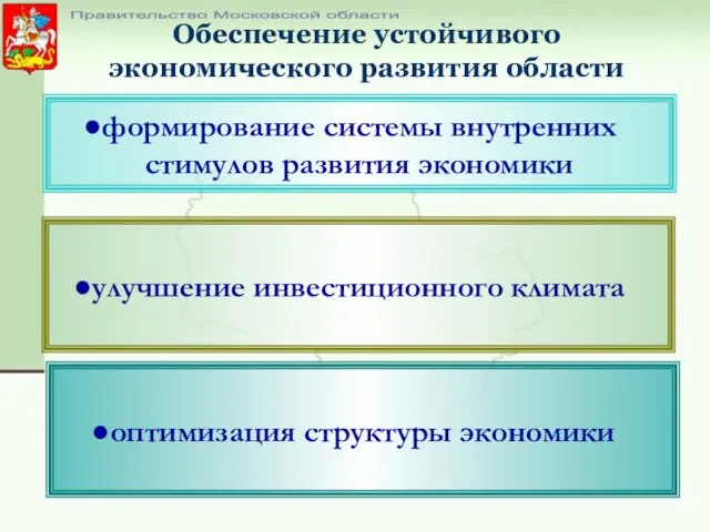 Обеспечение устойчивого экономического развития области формирование системы внутренних стимулов развития экономики улучшение