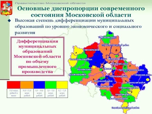 Высокая степень дифференциации муниципальных образований по уровню экономического и социального развития Основные