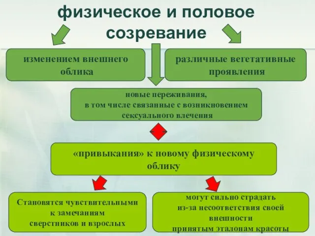 физическое и половое созревание изменением внешнего облика различные вегетативные проявления новые переживания,