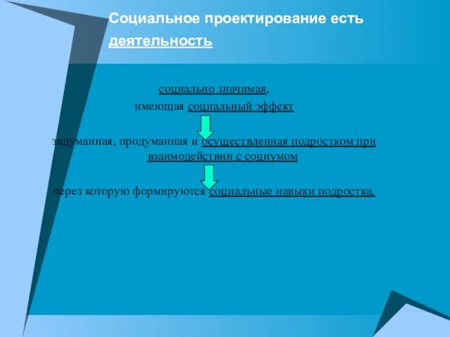 Социальное проектирование есть деятельность социально значимая, имеющая социальный эффект задуманная, продуманная и