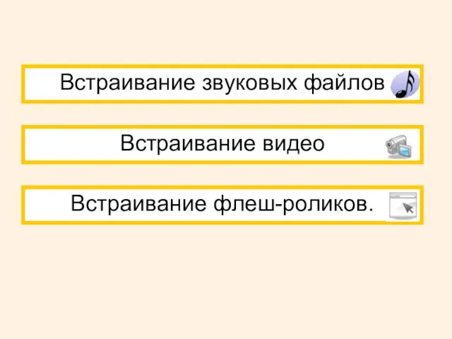 Встраивание звуковых файлов Встраивание видео Встраивание флеш-роликов.