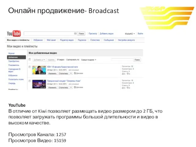 YouTube В отличие от Kiwi позволяет размещать видео размером до 2 ГБ,