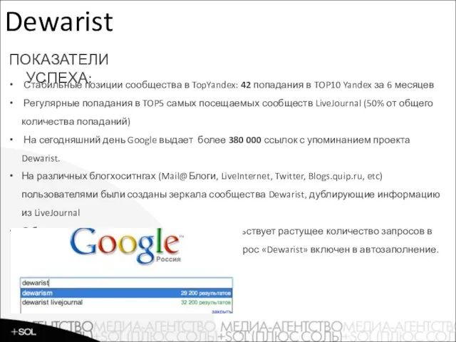 Рейтинги Стабильные позиции сообщества в TopYandex: 42 попадания в TOP10 Yandex за