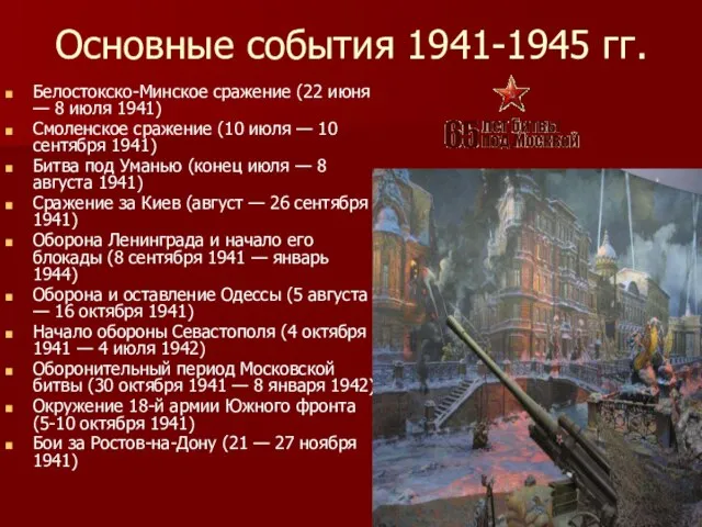 Основные события 1941-1945 гг. Белостокско-Минское сражение (22 июня — 8 июля 1941)