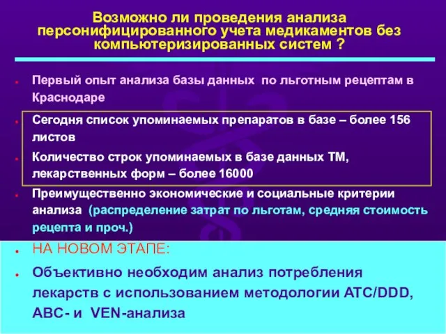 Возможно ли проведения анализа персонифицированного учета медикаментов без компьютеризированных систем ? Первый