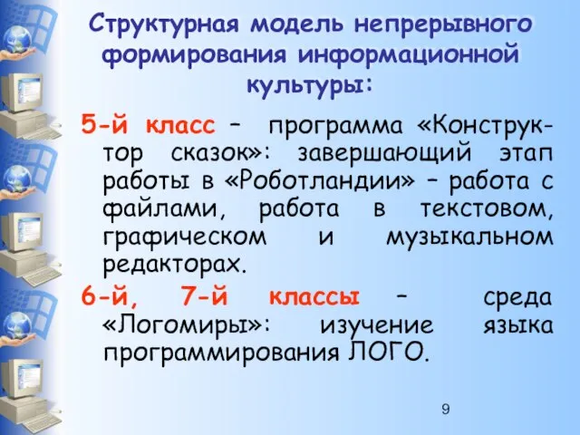 Структурная модель непрерывного формирования информационной культуры: 5-й класс – программа «Конструк-тор сказок»: