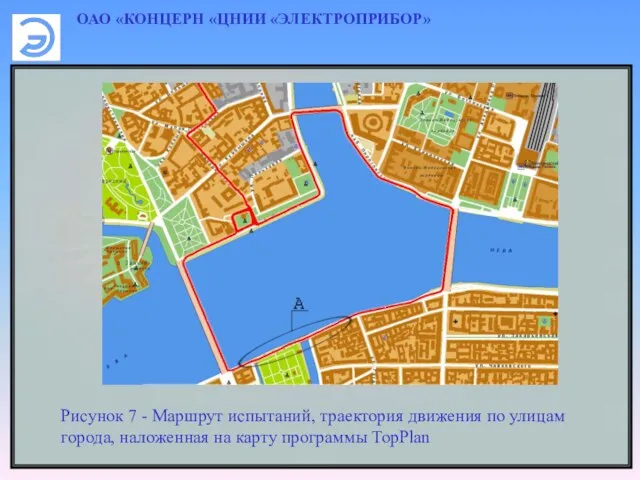 ОАО «КОНЦЕРН «ЦНИИ «ЭЛЕКТРОПРИБОР» Рисунок 7 - Маршрут испытаний, траектория движения по