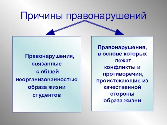 Причины правонарушений Правонарушения, связанные с общей неорганизованностью образа жизни студентов Правонарушения, в