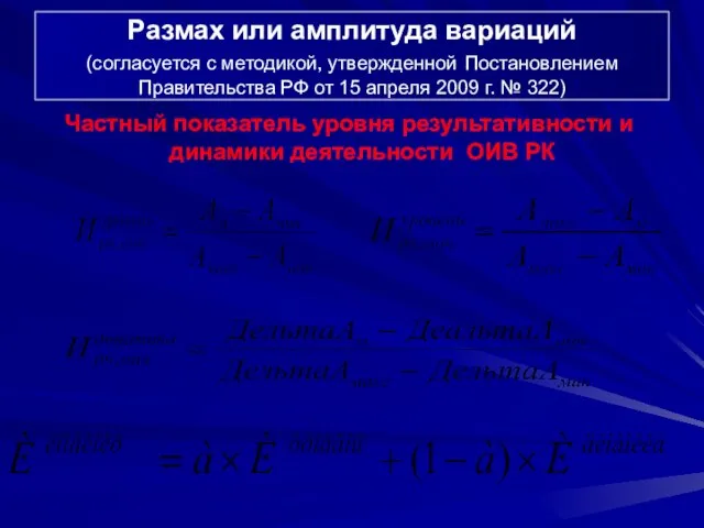 Частный показатель уровня результативности и динамики деятельности ОИВ РК Размах или амплитуда