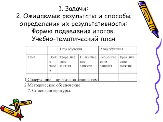 1. Задачи: 2. Ожидаемые результаты и способы определения их результативности: Формы подведения