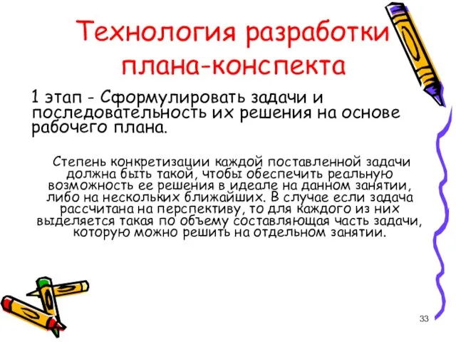 Технология разработки плана-конспекта 1 этап - Сформулировать задачи и последовательность их решения