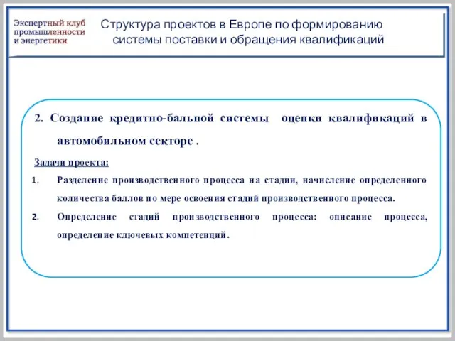 Структура проектов в Европе по формированию системы поставки и обращения квалификаций 2.